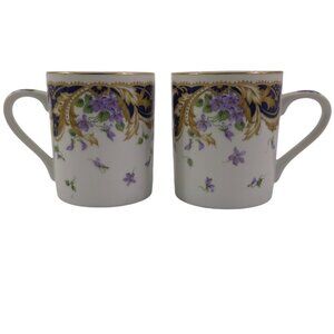 Andrea by Sadek Royal Violets Gold Rim 10 Oz Porcelain Mugs Cups – Set of 2